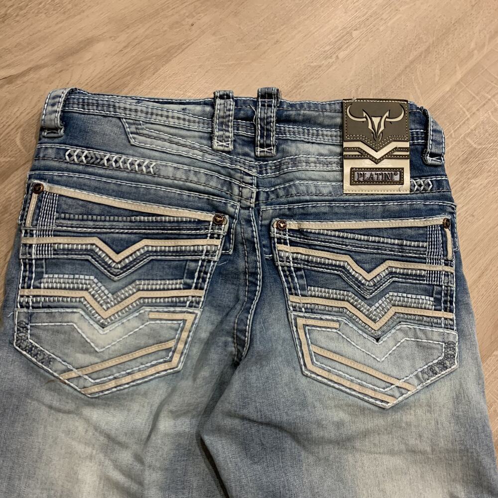 Platini Holt Bootcut Jeans Men's 31x30 Western Blue Embroidered Thick Stitch Y2K